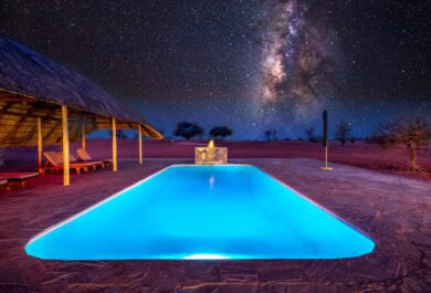 The swimming area at the Bagatelle Kalahari Game Ranch.