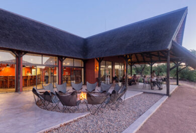 The fire pit sitting area at Hobatere Lodge.