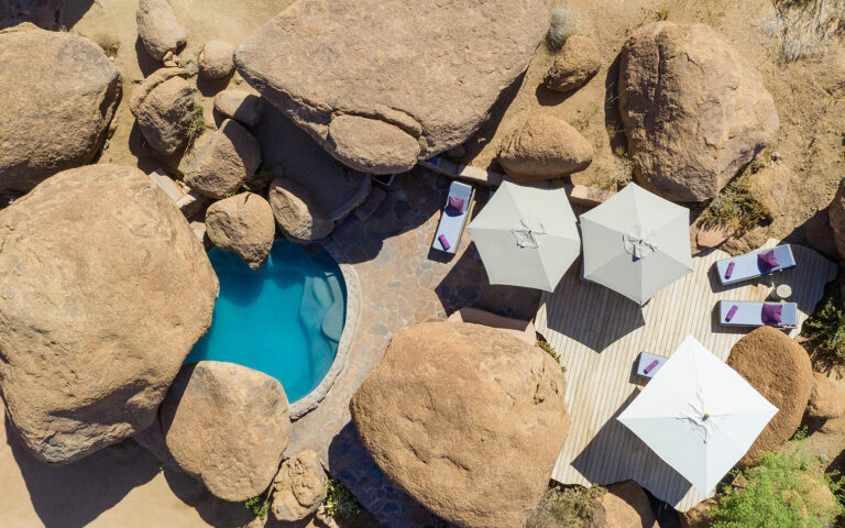 An aerial view of Camp Kipwe's swimming pool.